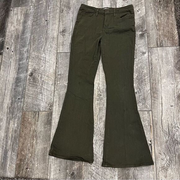 Military green color flared high rise jeans - Picture 6 of 15